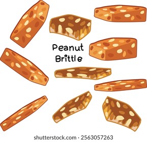 Peanut Brittle set pattern vector illustration. Good for banner, poster, greeting card, party card, invitation, template, advertising, campaign, and social media.