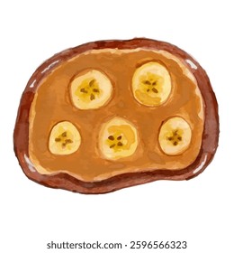Peanut butter and banana sandwich isolated on white background. Hand drawn watercolor illustration.