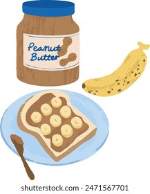 Peanut butter banana toast delicious breakfast illustration