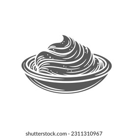 Peanut butter in bowl glyph icon vector illustration. Stamp of swirl of smooth butter or toffee, chocolate or creamy natural sauce in glass cup, spread for American groundnut breakfast sandwich