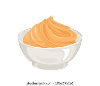 Peanut butter bowl isolated on white background. Vector illustration in cartoon flat style.