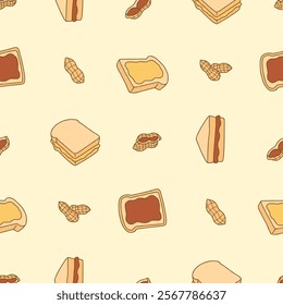 Peanut Butter bread Vector Seamless Pattern illustration Design