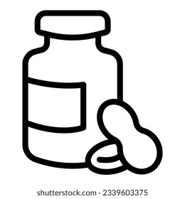 Peanut Butter Can line icon, dairy products concept, peanuts bottle sign on white background, Jar of peanut butter and peanuts icon in outline style for mobile and web. Vector graphics