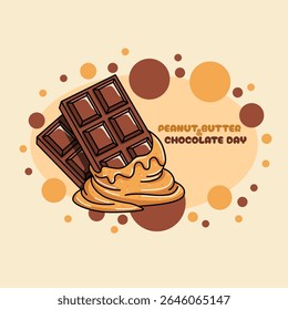 Peanut Butter and Chocolate Day to celebrate on July 23rd. Two chocolate bars dipped in peanut butter. Dessert event banner.