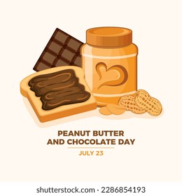 Peanut Butter and Chocolate Day vector illustration. Toasted bread with chocolate icon. Peanut butter jar and spread bread vector. July 23. Important day