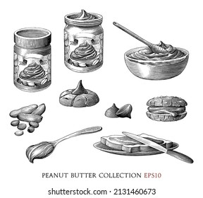 Peanut butter collection hand draw vintage engraving illustration