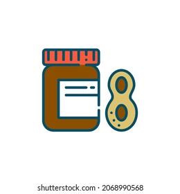 Peanut butter colorful icon. Jar with a nut. Pixel perfect, editable stroke 