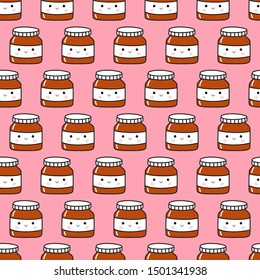 Peanut Butter. Cut nut butter jars pattern. Seamless texture. Vector