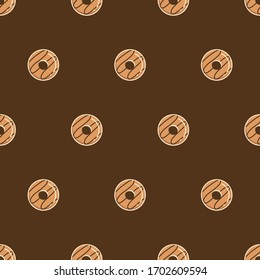 Peanut butter Doughnut pattern vector isolated on brown background 