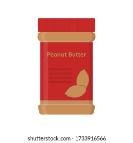Peanut butter flat vector illustration. Jar nut icon.
