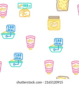 Peanut Butter Food Vector Seamless Pattern Color Line Illustration