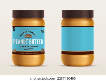 Peanut butter glass jar mockup with a label. Food label design