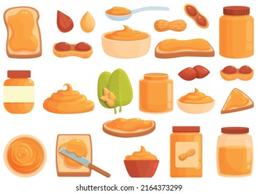 Peanut Butter Icons Set Cartoon Vector. Nut Allergy. Peanut Butter