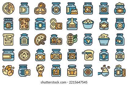 Peanut butter icons set outline vector. Nut allergy. Jelly snack color flat isolated
