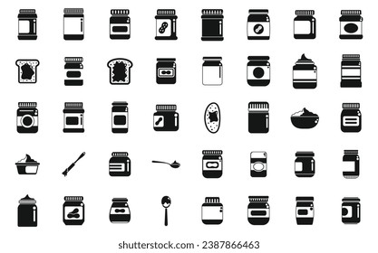 Erdnussbutter-Symbole setzen einen einfachen Vektor. Nut-Jar-Pflanze. Gelee-Snack-Brot