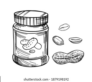 Peanut butter illustration.Hand drawn sketch converted to vector