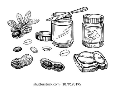Peanut butter illustration.Hand drawn sketch converted to vector