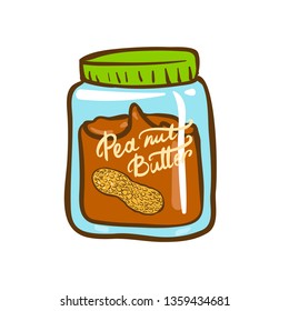 Peanut butter jar doodle vector icon. Cartoon illustration of peanut icon for web design. Nuts hand drawn emblems and labels isoleted on white backgraund