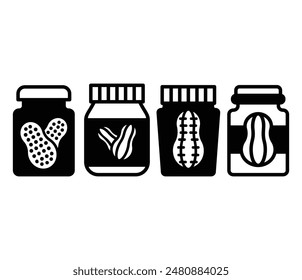 peanut butter jar glass icons vector design black white color simple illustration collection set