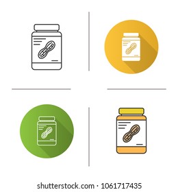 Peanut butter jar icon. Flat design, linear and color styles. Isolated vector illustrations