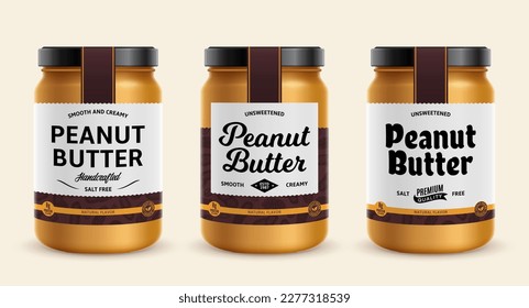 Peanut butter jar mockups with labels. Peanut butter packaging design concept