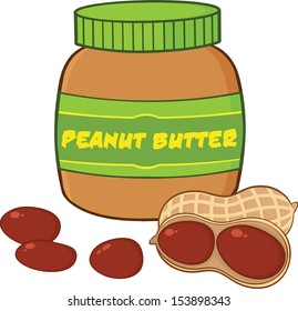 Peanut Butter Jar With Peanuts Cartoon Illustration