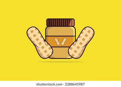 Peanut Butter Jar with Peanuts vector illustration. Food object icon concept. Peanut butter jars with labels. Peanut butter packaging design concept.