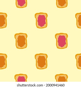 Peanut butter   Jelly jam toast vector illustration  Funny hand drawn cartoon cute characters  National Best Friends Day card  Seamless pattern background 
