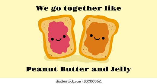 Peanut butter   Jelly jam toast vector illustration  Funny hand drawn cartoon cute characters  National Best Friends Day card   Smiling kawaii face 