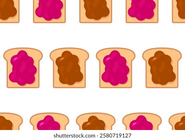 Peanut Butter and Jelly Jam Sandwich seamless pattern. Food texture background design. Sweet food design