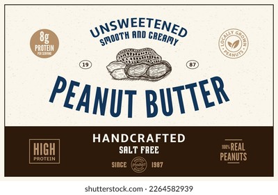 Peanut butter label and packaging design template. Vector peanut illustrations