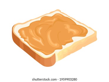 Peanut butter on toast bread isolated on white. Vector illustration of sandwich in cartoon flat style.