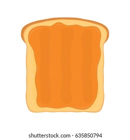 Peanut butter on toast. Fried bread with butter. Made in cartoon flat style.