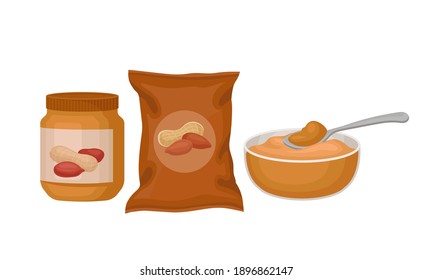 Mantequilla de cacahuete o pasta en el intestino y conjunto de vectores de barra cerrada