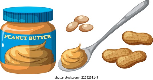 Peanut butter with peanuts vector illustration