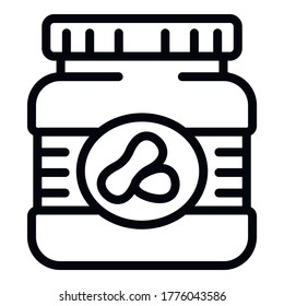 Icono de tarro de plástico con mantequilla de cacahuete. Esquema manteca de cacahuete icono del vector de plástico para el diseño web aislado en fondo blanco