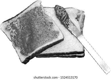 A peanut butter sandwich. Benday dot vector illustration.  