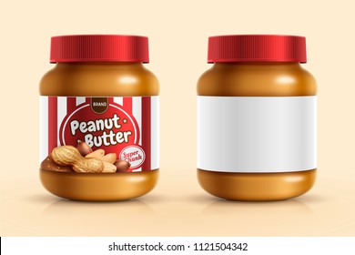 Peanut butter spread mockup template with blank label in 3d illustration