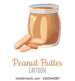 Peanut butter spread vector illustration, cartoon isolated colorful nut butter in a jar.