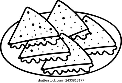 Peanut Butter Tortilla concept crispy Quesadilla loaded with melted cheese and flavorful filling vector design, Fast Food hand draw symbol, Junk food sign, popular inexpensive good taste illustration