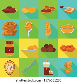 Peanut butter vector flat icon. Set illustration of food and peanut butter with nuts.
