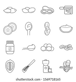 Peanut butter vector line icon. Set illustration of food and peanut butter with nuts.