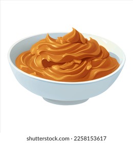 Peanut Butter in White Bowl Isolated Detailed Hand Drawn Painting Illustration