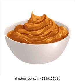 Peanut Butter in White Bowl Isolated Detailed Hand Drawn Painting Illustration