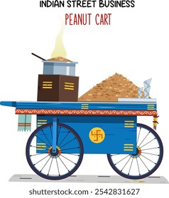 Peanut Cart Vetor, Indian Street Business, venda de amendoim, indian Street side business, azul, ilustração de carrinho