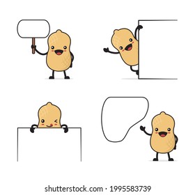 Peanut Cartoon. and a blank board, isolated on a white background.