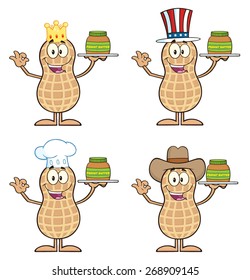 Peanut Cartoon Character 2. Vector Collection Set Isolated On White