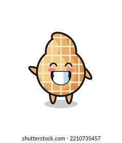 peanut cartoon character doing wave hand gesture , cute design