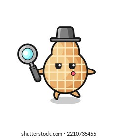 peanut cartoon character searching with a magnifying glass , cute design