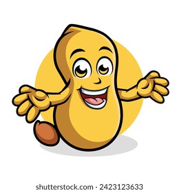 Peanut Cartoon Character Surprising Pose Happy Mascot Illustration, Vector Clipart